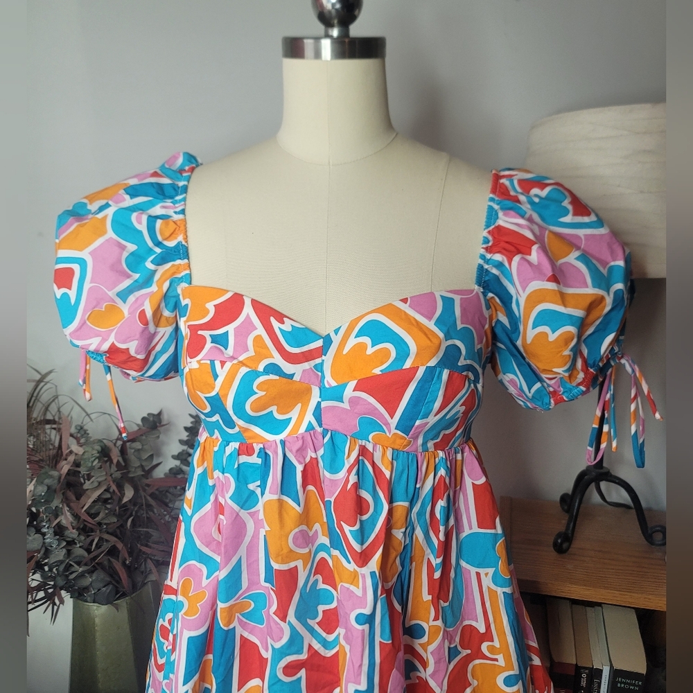Amanda Uprichard Sicily Mini Dress Bright Colorful Orange Blue Size XS - Picture 2 of 12